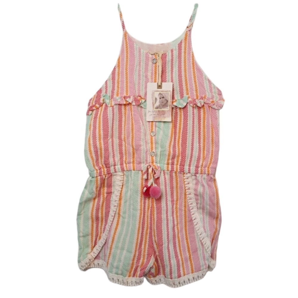 NEW Jessica Simpson Pink Sleeveless Shorts Romper Stripes Pom Poms Size 4T